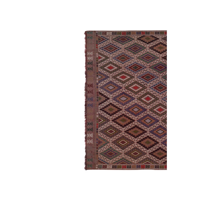 Mid 20cty Diamond Pattern Jajim Kilim With Muted Colors 5'6'' X 8'5'' For Sale - Image 4 of 12