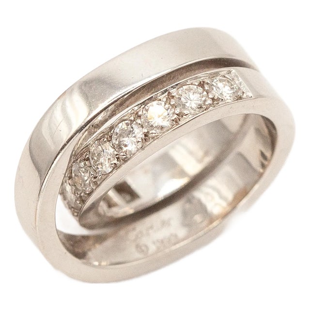 1990s Authentic Cartier 18k White Gold Nouvelle Vogue Diamond Ring For Sale