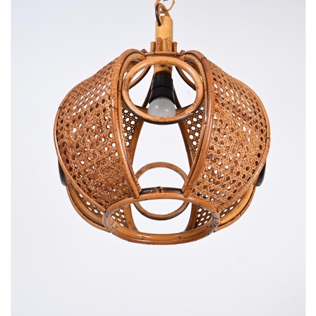 Mid-Century French Riviera Chapel Rattan and Wicker Chandelier, 1960s For Sale - Image 4 of 17