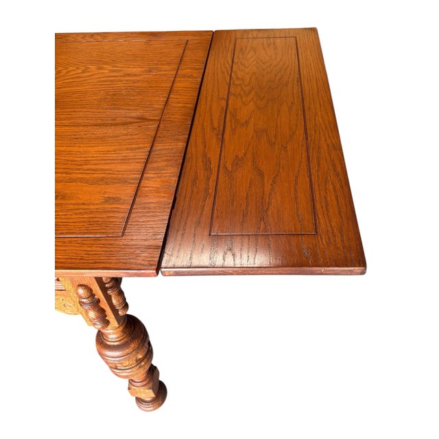 Wood Ornate Early 20th Century Jacobean Style Draw Leaf Dining Table For Sale - Image 7 of 12