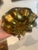 Metal Antique Pierced Brass Jeweled Fairy Lamp Table Lamp on Ruffled Tray Catalog Reference U-348 For Sale - Image 7 of 11