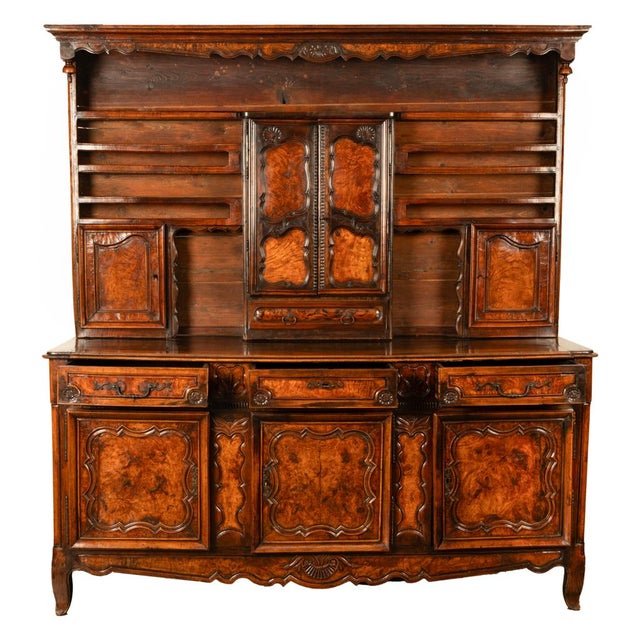 Antique French Provincial Normandy Carved Walnut Dresser Buffet Vaissilier 1790 For Sale - Image 15 of 18