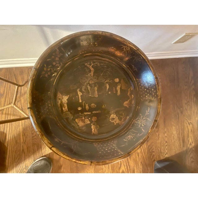 2010s Attributed to Dennis & Leen Chinoiserie Black and Gold Cocktail Side Table a Pair For Sale - Image 5 of 10