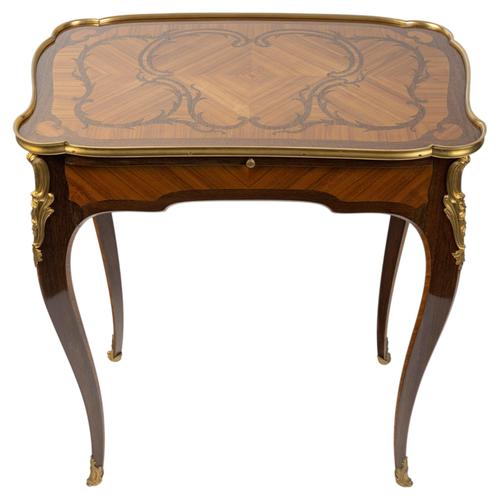 Wood Napoleon III Writing Desk in Marquetry and Gilded Bronze For Sale - Image 7 of 7