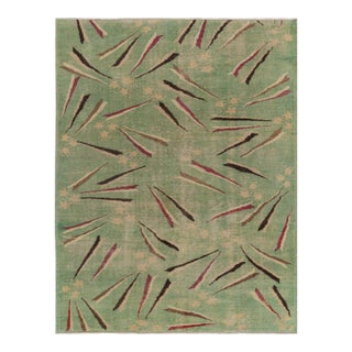 1960s Vintage Zeki Muren Art Deco Rug in Green With Geometric Patterns For Sale