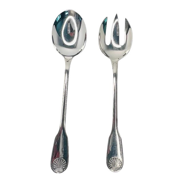 C.1935 Vendome Arcantia by Christofle France Silverplated Salad Servers #1 a Pair For Sale