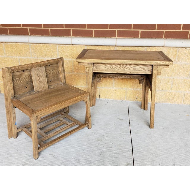Late 20th Century Chinese Elm Desk With Hidden Nesting Chair For Sale - Image 4 of 11