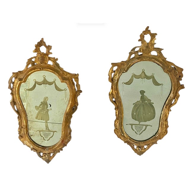 Pair of 18th Century Venetian Giltwood Rococo Etched Glass Mirrors For Sale - Image 13 of 13