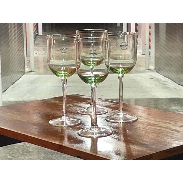 Set of 4 Vintage Dansk 'Hanna Green' Style Art Glass Wine Goblets - Green Base, Clear Stem For Sale In Atlanta - Image 6 of 6