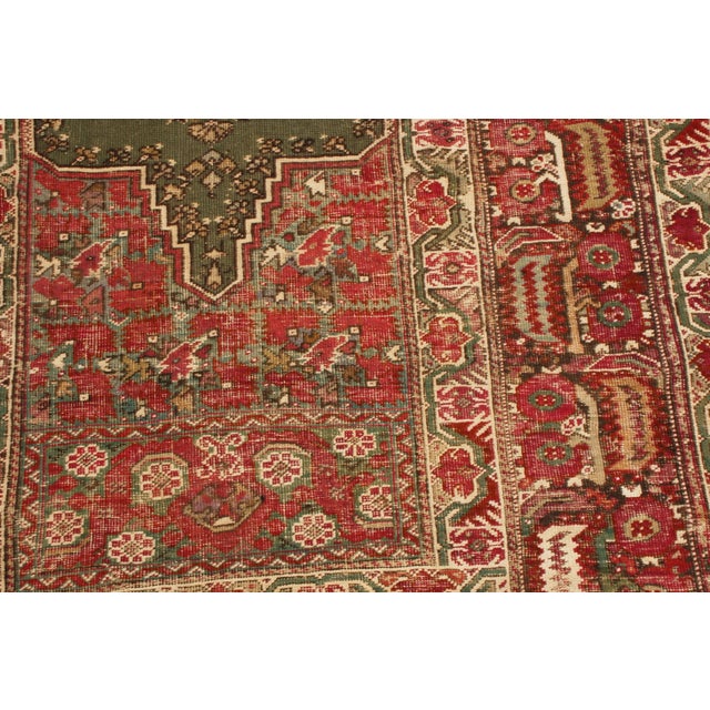 Rustic Antique Gordes Traditional Red and Sage Green Wool Rug For Sale - Image 3 of 6