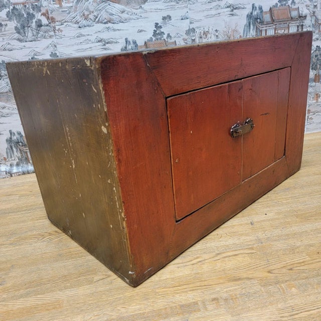 Red Vintage Tibetan Small Elm Red Lacquer Chest For Sale - Image 8 of 9