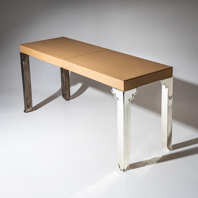 Console Table in Leather and Stainless Steel, 2000s For Sale - Image 9 of 9