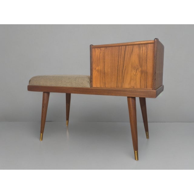Mid-Century Scandinavian Teak and Green Fabric Entryway Bench, 1960s For Sale - Image 6 of 13