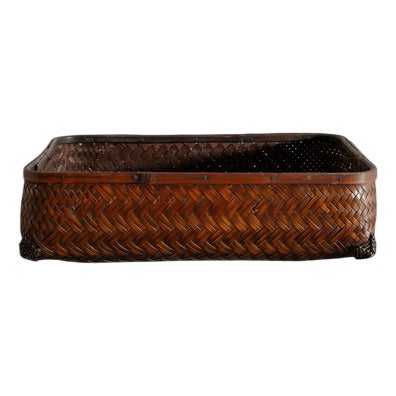 Decorative Ikebana Bamboo Low Basket, Japan, 1950s For Sale