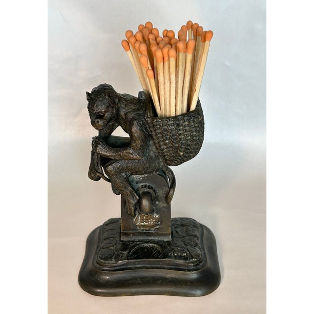Antique 19thC French Bronze Monkey Match Holder Signed Fratin For Sale - Image 9 of 11