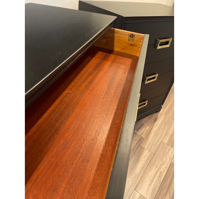 Frankl Mont Deco Inspired Set of Mid Century Chests of Drawers Black Brass Accents For Sale - Image 15 of 17