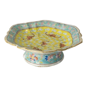 Early 20th Century Chinese Famille Rose or Jaune Pedestal Bowl With Bats
