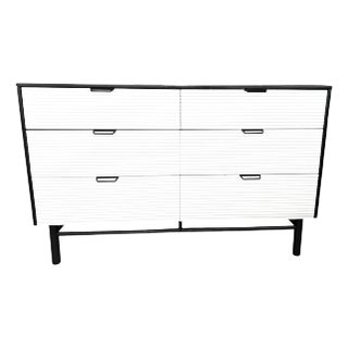 Restored Mid-Century Modern Dresser in Black & White With Ribbed Drawer Fronts For Sale