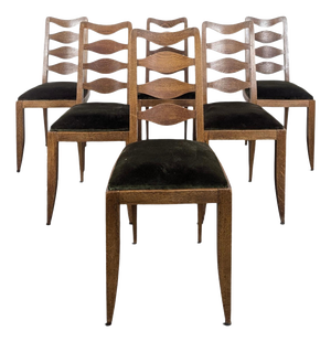 Oak Chairs with Diamond-Patterned Backs and Green Velvet Upholstery, 1940s, Set of 6