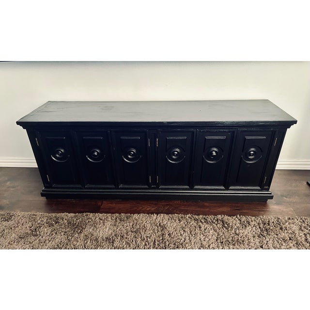 Vintage Black Oak Wood Sideboard Buffet, 6-Door Raised Panel Freestanding Cabinet For Sale - Image 10 of 10