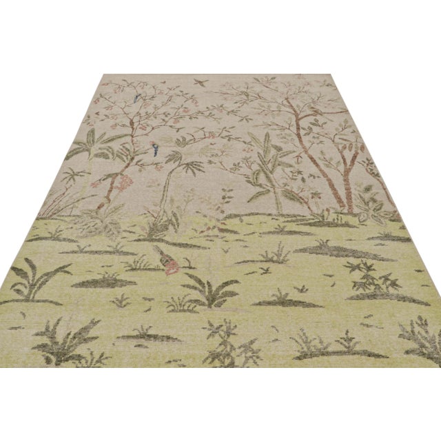 Contemporary Rug & Kilim’s Contemporary Distressed Pictorial Rug With Botanical Depictions For Sale - Image 3 of 7