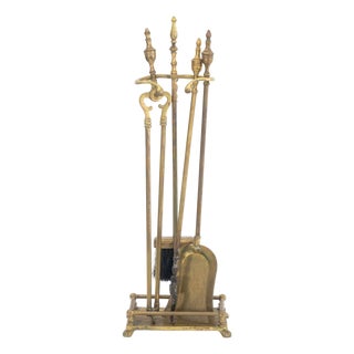 Federal Style Brass Fireplace Tools Set, 5 Pcs. For Sale