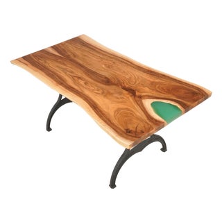 Handcrafted 5.7 Ft. Live Edge Walnut River Iron Brooklyn Legs Dining Table For Sale