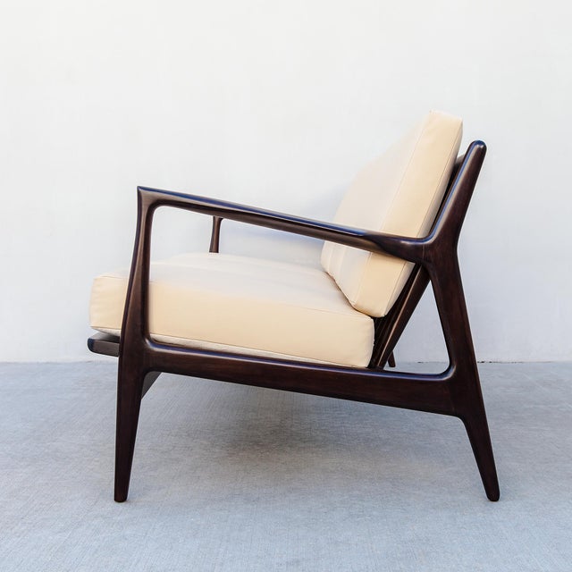 Restored Ib Kofod-Larsen for Selig Danish Modern Three Seat Sculptural "Blade" Sofa in Leather For Sale - Image 13 of 18