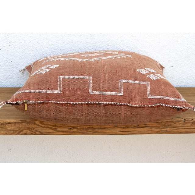1990s 24" Cinnamon Diamond Moroccan Silk Pillow For Sale - Image 5 of 7