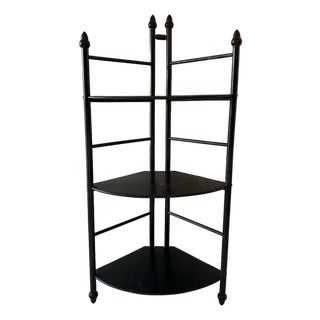 3 Shelf Black Wood Corner Etagere For Sale