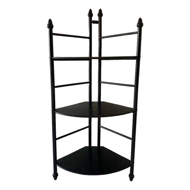 3 Shelf Black Wood Corner Etagere For Sale