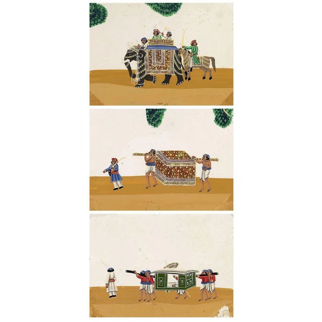 Indian Company School Artist, Palanquins & Carriages, 19th Century, Mica Paintings, Set of 3 For Sale