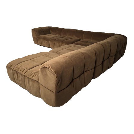Modular Strips Sofa in Brown Velvet by Cini Boeri for Arflex, 1970s, Set of 5 For Sale