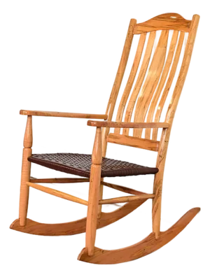 Sam Maloof Style Studio Crafted Solid Spalted Maple and Woven Leather Rocking Chair