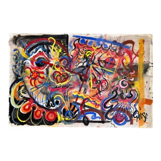 Vintage Surrealist Figurative Mixed Media Painting Signed Hendrik Grise Original For Sale