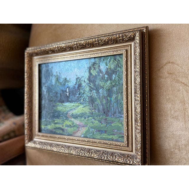 Charming, textural oil painting on board in a post-impressionist manner, made by a master, with terrific light and color....