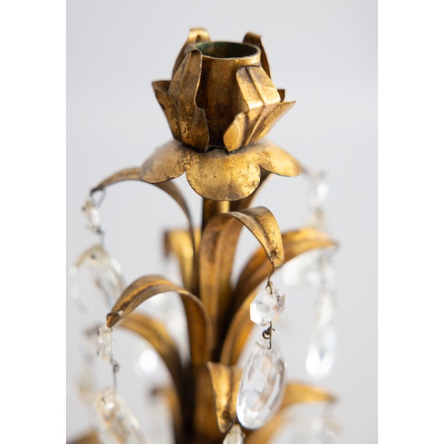 Vintage Italian Gilt Tole & Crystals Candlesticks - A Pair For Sale In Houston - Image 6 of 9