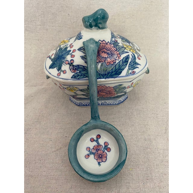 Vintage Ceramic Floral Gravy Boat With Lid and Ladle Chairish