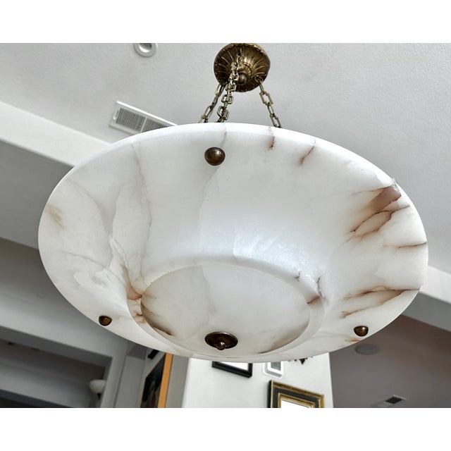French Large French Directoire Style Alabaster Pendant Chandelier For Sale - Image 3 of 17