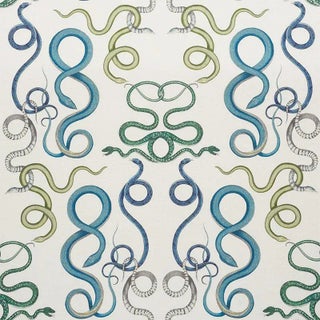 Sample - Schumacher X Charlap Hyman & Herrero Giove Fabric in Emerald & Sapphire For Sale