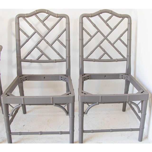 Chinoiserie Chinese Chippendale Faux Bamboo Chairs Jonathan Adler Style Set of Four For Sale - Image 3 of 13