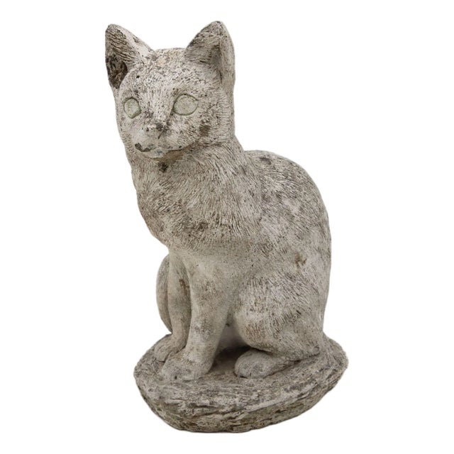 Vintage Composite Stone Cat Garden Statue, French 1970s For Sale