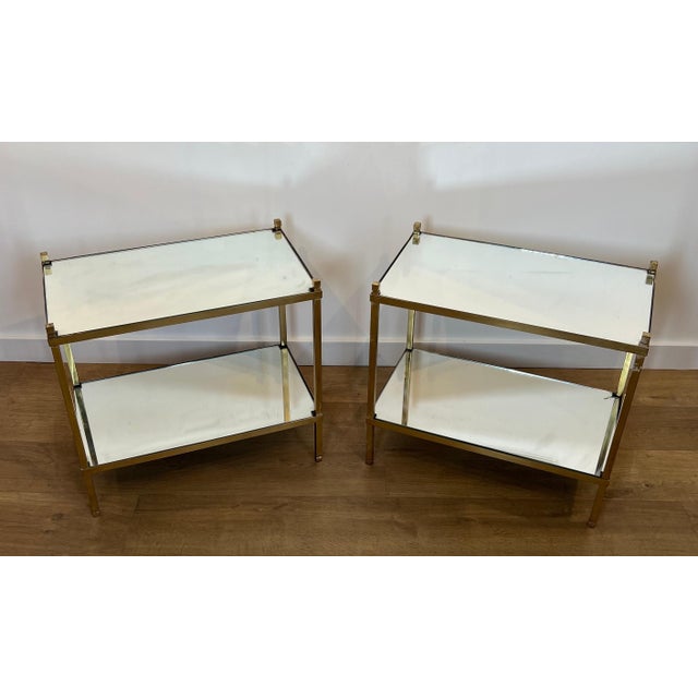 1970s Pair of gilt brass side tables with mirrored tops For Sale - Image 11 of 11