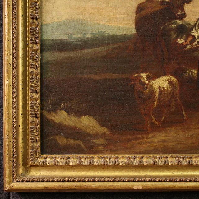 Bucolic Landscape Painting with Figures, Pastoral Scene, 1680, Oil on Canvas For Sale - Image 11 of 17