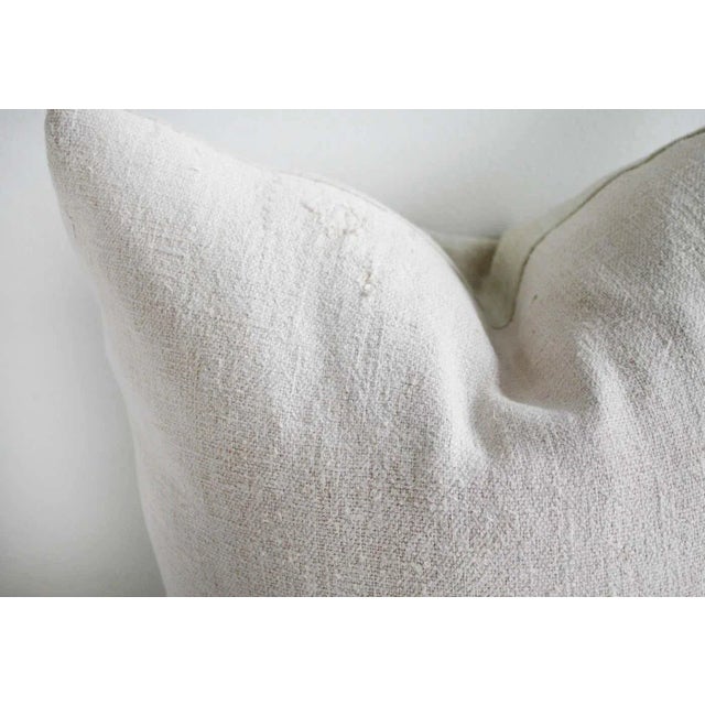 Vintage European grain sack hemp pillow with pale pink stripes Pillow face, vintage textile with thick nubby texture,...