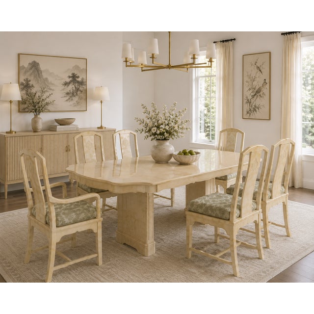 Authentic and stylish, this late 1970s set of six chinoiserie dining chairs by Henredon Furniture captures the timeless...