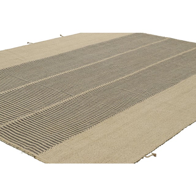 Rug & Kilim Rug & Kilim’s Contemporary Kilim in Beige and Gray Textural Stripes For Sale - Image 4 of 7