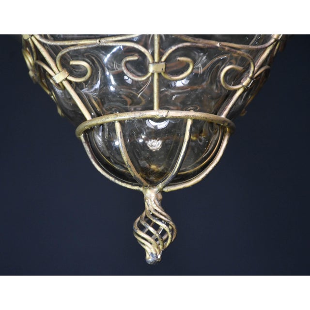 1950s Italian Charming Gilded Brass Colour Venetian Lantern, Seguso Murano Glass For Sale - Image 10 of 14