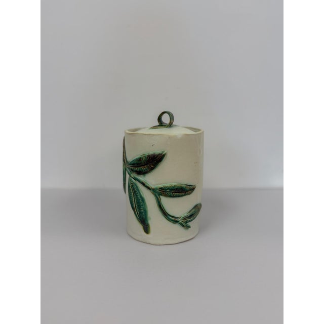 Farmhouse Vintage Studio Pottery Jar Lid Vine Leaf Design Handcrafted Ceramic For Sale - Image 3 of 9