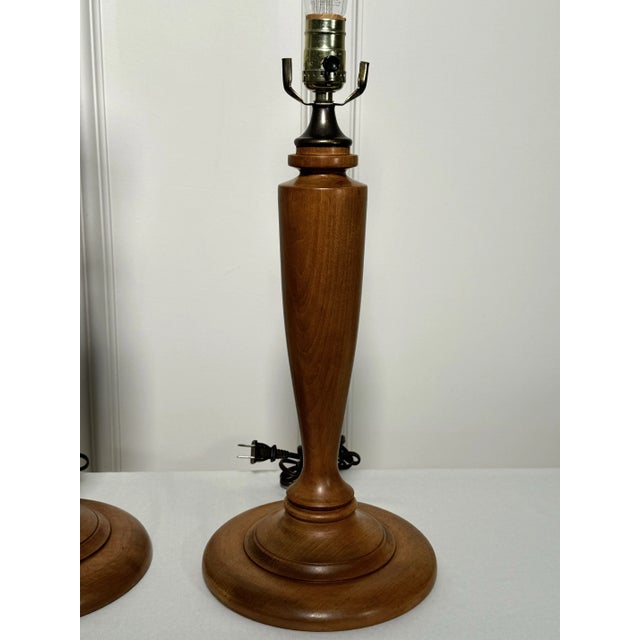 Mid 20th Century Neoclassical Traditional Brass & Solid Wood-TurnedTable Lamps, a Pair For Sale - Image 5 of 12